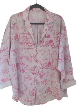 Free People Intimately Pink Western Rodeo Print Blouse Petite S SP Boho